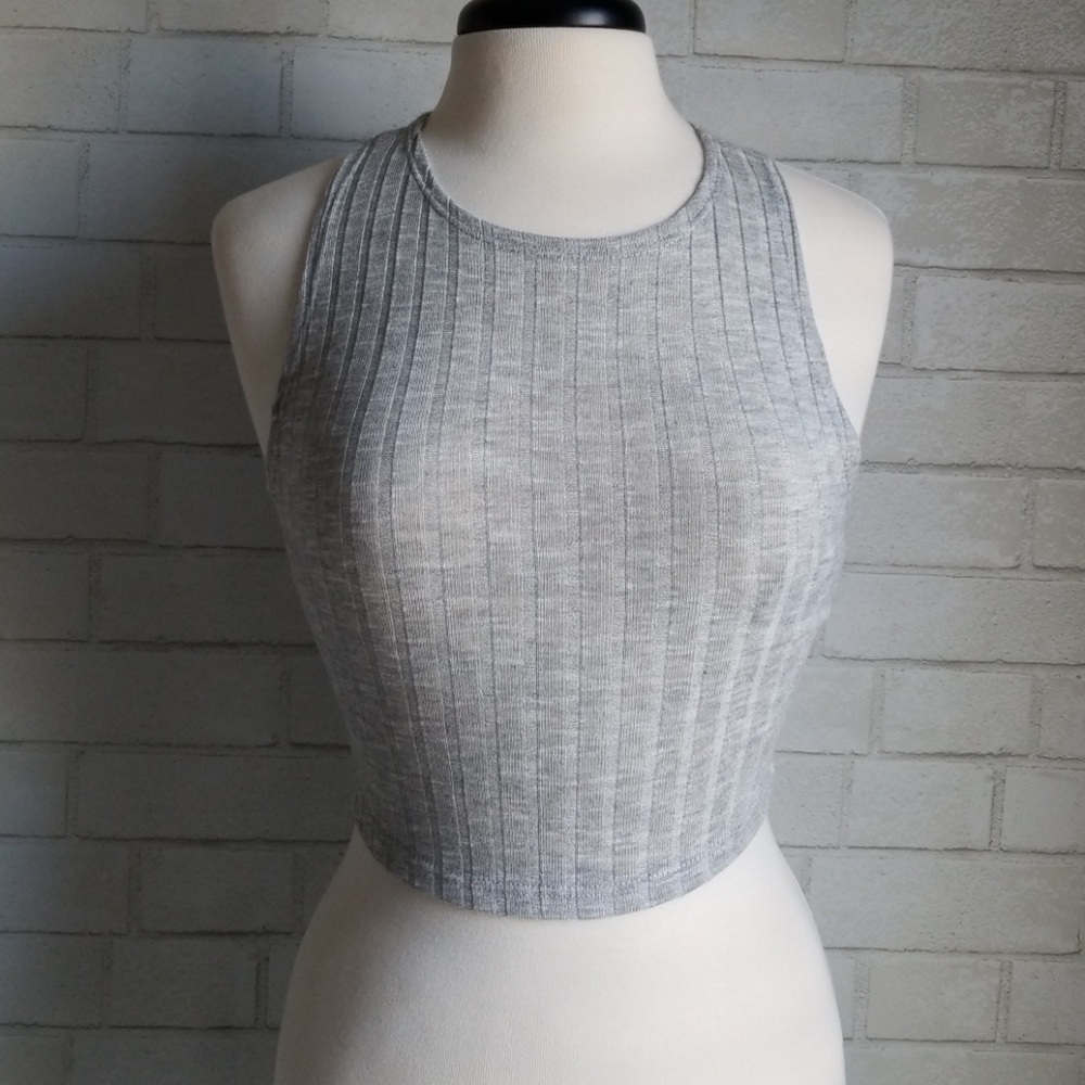Gray sleeveless crop top